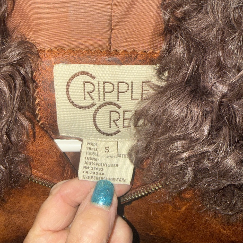 Women’s Brown Studded Leather Jacket with Fur Collar - Picture 3 of 5